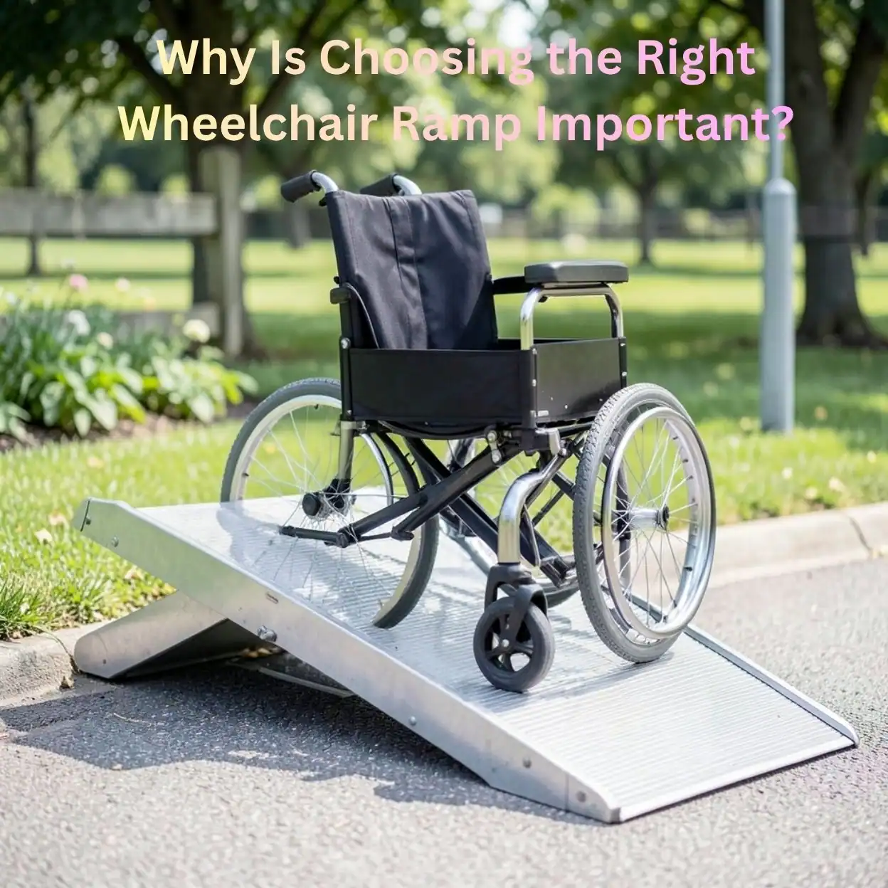 Wheelchair user using a portable ramp to cross a level change